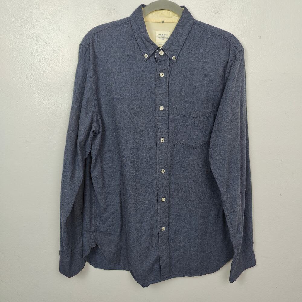 Rag & Bon Button Down Shirt Mens Large Navy Blue Cotton Long Sleeve